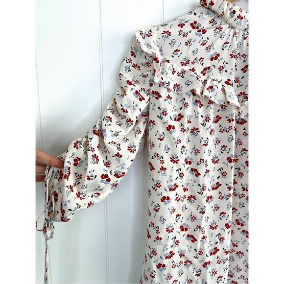 Veronica Beard Howell Floral-print Silk Ruffle‎ Top In White Blouse 4 $395 - Picture 7 of 14